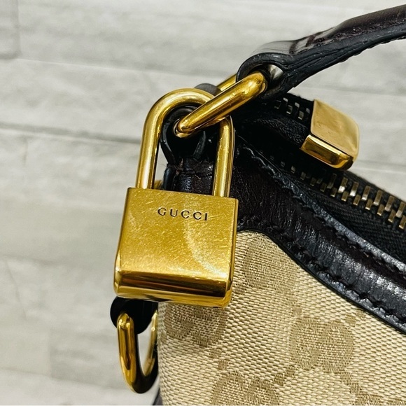 GUCCI Monogram Crocodile Web Medium Secret Hobo Dark Brown Leather Handbag - Picture 15 of 16